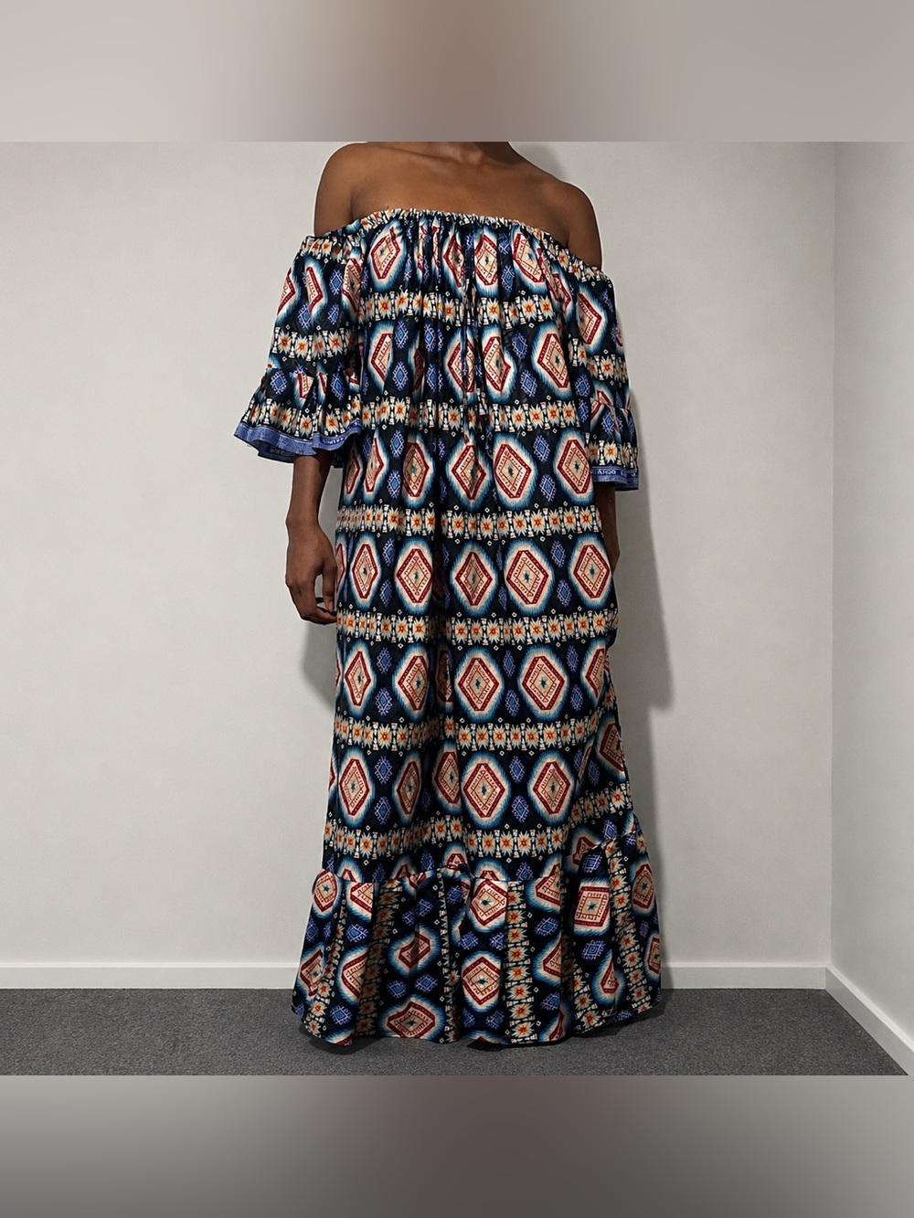Handmade Ankara Off Shoulder Maxi Dress African Wax Print Boho Multicolor (S-L)